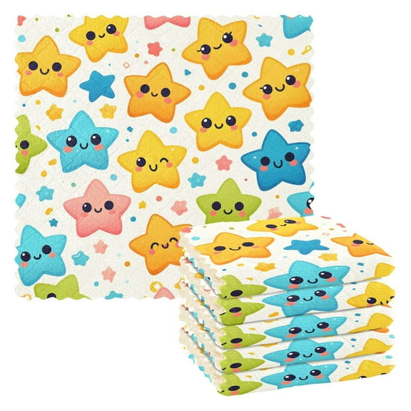 6 Packs Cute Stars Kitchen Dish Towels Soft Absorbent Dish Cloths 11"x11"