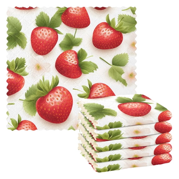 6 Packs Cute Strawberry Fruits Kitchen Dish Towels Soft Absorbent Dish Cloths 11"x11"