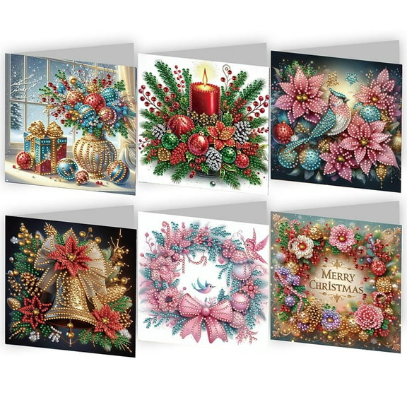 6 Packs DIY Diamond art Painting Greeting Card Kit, 5D Diamond Art Christmas Foldable Greeting Card, Art Crafts Kit Creative Envelope