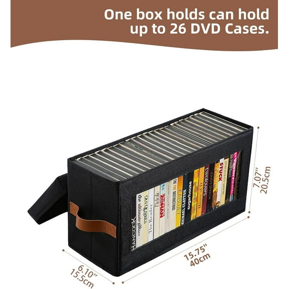6 Packs DVD Storage Box with Visible Window, Dustproof DVD Case Holder Organizer with Lid and Handles
