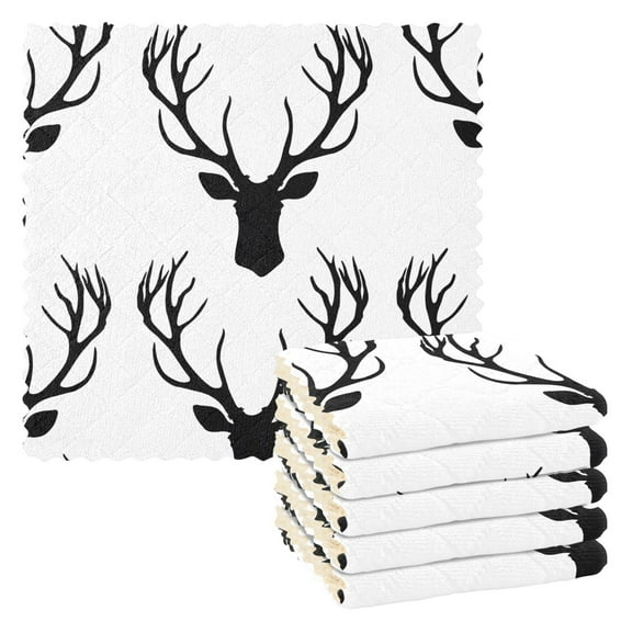 6 Packs Deer Antlers Silhouette Kitchen Dish Towels Soft Absorbent Dish Cloths 11"x11"
