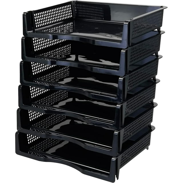 6 Packs Desk File Trays, Plastic Office Desk Tray, Black Letter Tray