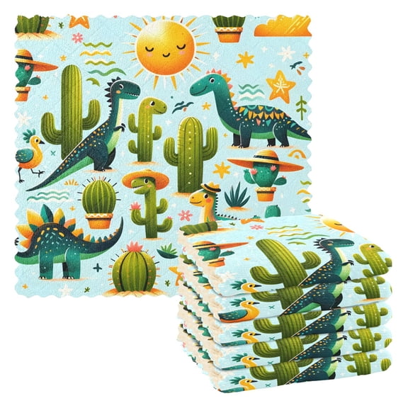 6 Packs Dinosaurs Cactus Sun Star Cloud Kitchen Dish Towels Soft Absorbent Dish Cloths 11"x11"
