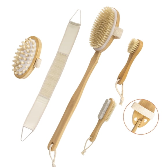 6 Packs Dry Brushing Body Brush Set, Natural Boar Bristle Long Handle for Exfoliator and Cellulite Massager for Shower and Spa Routine