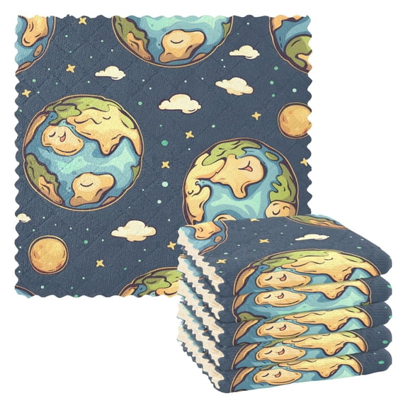 6 Packs Earth Moon Star Cloud Kitchen Dish Towels Soft Absorbent Dish Cloths 11"x11"