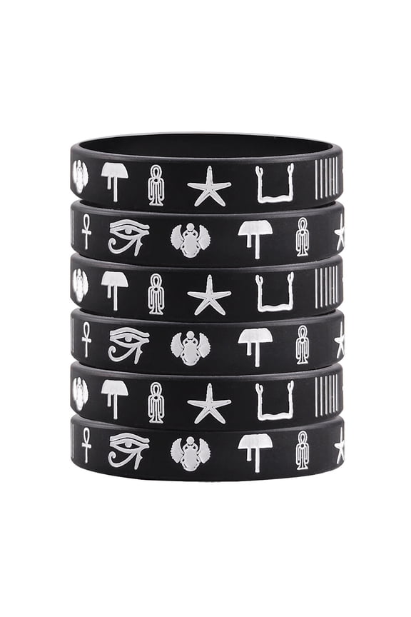6 Packs Egyptian Mythology Bracelets for Men Women,Ankh Cross of Life Horus Eyes Rubber Wristbands Ra Scarab Beetles Anubis Amenta Knot of Isis Protection Jewelry Amulet Pagan Symbol Gift