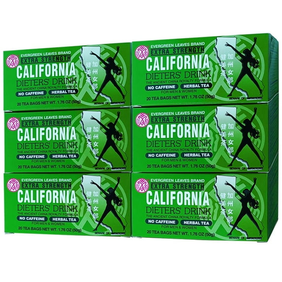 6 Packs Evergreen Leaves Extra Strength California Dieters' Drink, Green Herbal Dietary 120 Tea Bags