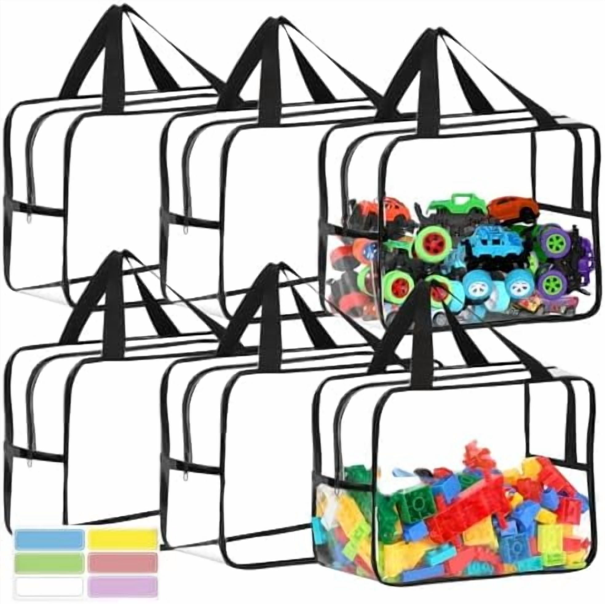 6 Packs Extra Large Toy Storage Bags 12.6×9.25×6.9In with Labels, Reusable Clear PVC Board Game Storage, Travel Waterproof Organizer Bags with Zipper for Building Blocks, Puzzle, Stuffed Animals