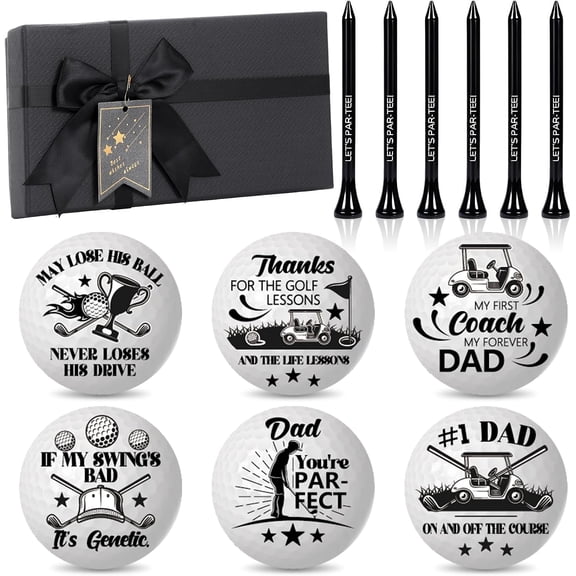 6 Packs Fathers Day Golf Balls Gift Box with Tees and Box Funny Black-White Golf Ball Gift Set for Dad Golfers Elders Grandfather Sports Enthusiast Indoor Outdoors