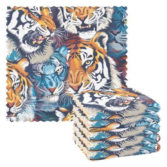 6 Packs Ferocious Tiger Face Kitchen Dish Towels Soft Absorbent Dish Cloths 11"x11"