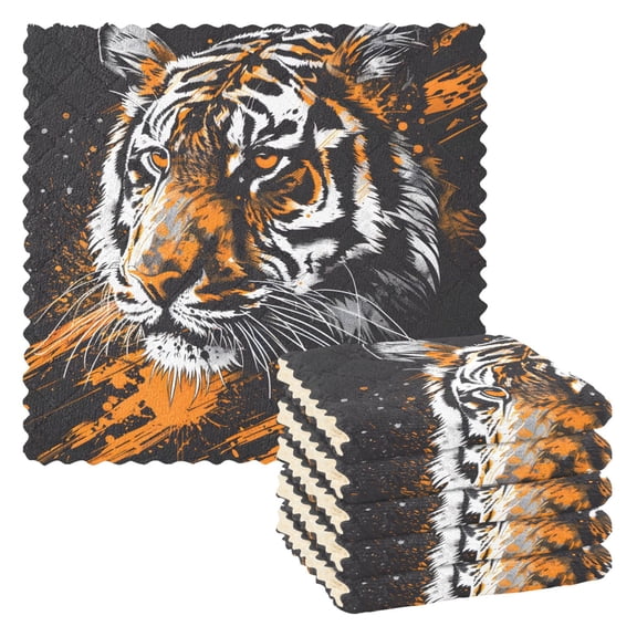 6 Packs Fierce Tiger Head Kitchen Dish Towels Soft Absorbent Dish Cloths 11"x11"