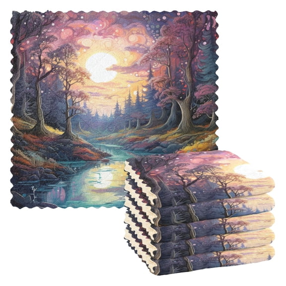 6 Packs Forest River Sun Kitchen Dish Towels Soft Absorbent Dish Cloths 11"x11"