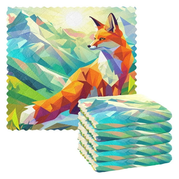6 Packs Fox Look Mountain Kitchen Dish Towels Soft Absorbent Dish Cloths 11"x11"
