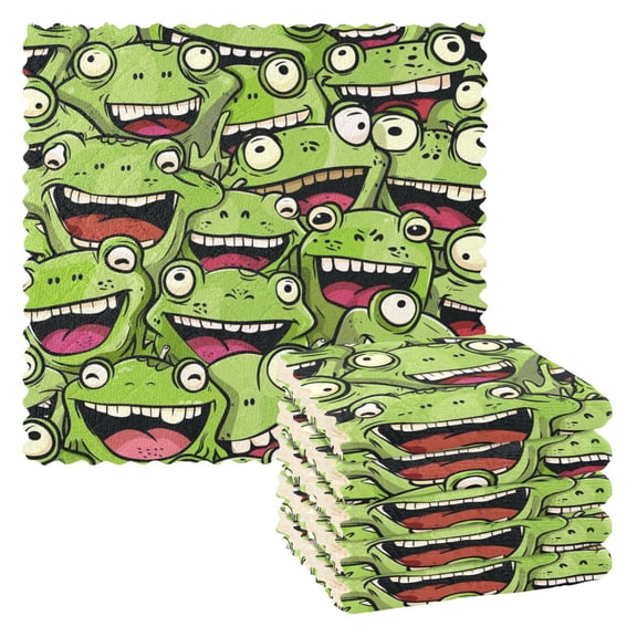 6 Packs Funny Cartoon Frogs Face Kitchen Dish Towels Soft Absorbent Dish Cloths 11"x11"