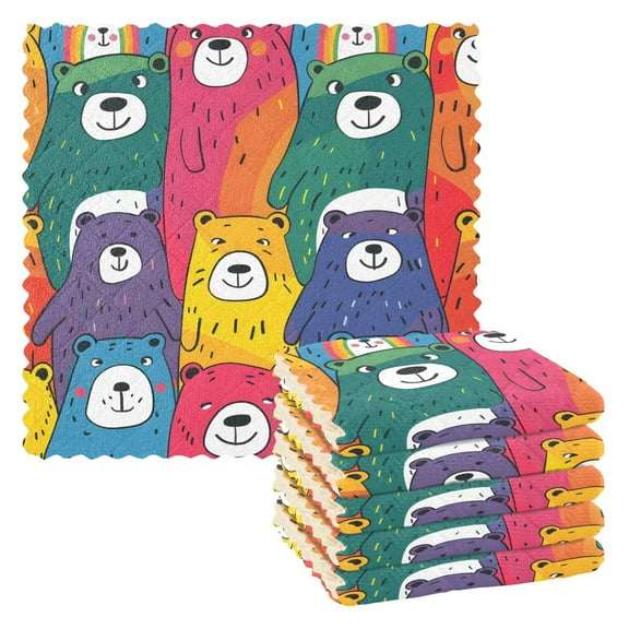 6 Packs Funny Colorful Bears Kitchen Dish Towels Soft Absorbent Dish Cloths 11"x11"