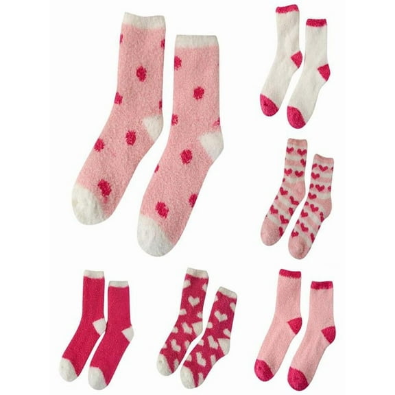6 Packs Fuzzy Socks ,6 Pairs Ladies Cozy Boot Fall Winter Thermal Warm Thick Socks  Colorblock Pink Cute Socks