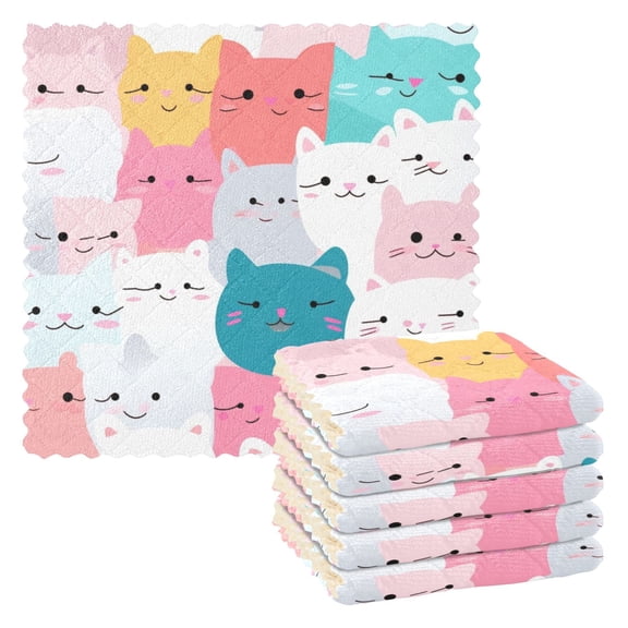 6 Packs Glad Cat Face Kitchen Dish Towels Soft Absorbent Dish Cloths 11"x11"