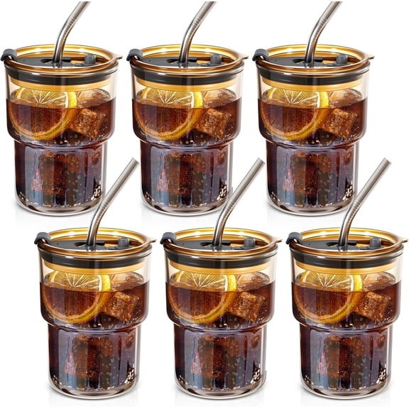 6 Packs Glass Tumbler with Lid and Straw Ice Coffee Cup Bridesmaids Proposal Gifts for Wedding Day Sets Thank You Stuffers Box Fillers Party Accessories Essentials Guest Favors Bulk