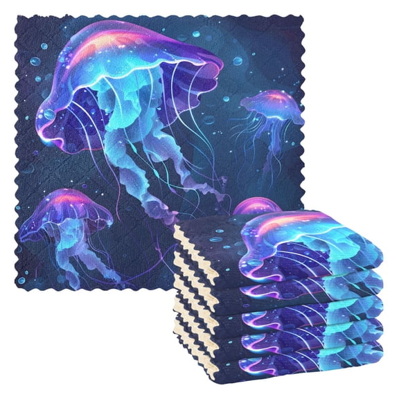 6 Packs Glowing Jellyfish in Underwater Kitchen Dish Towels Soft Absorbent Dish Cloths 11"x11"