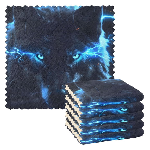 6 Packs Glowing Wolf Kitchen Dish Towels Soft Absorbent Dish Cloths 11"x11"