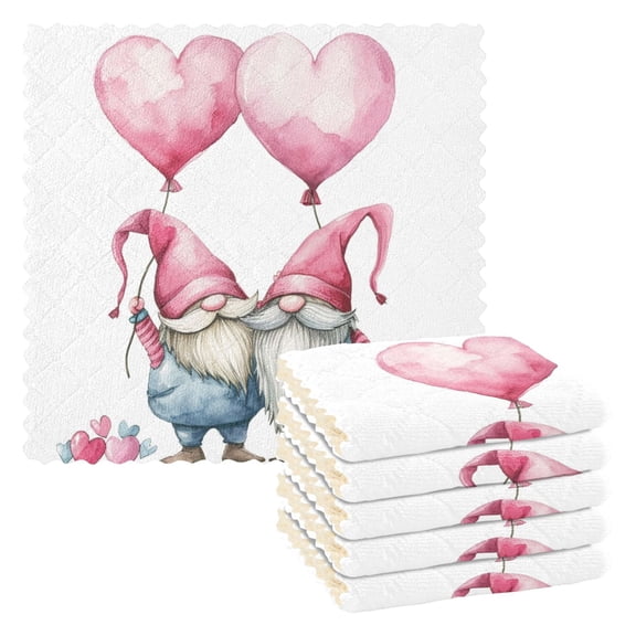 6 Packs Gnomes Holding Balloon Kitchen Dish Towels Soft Absorbent Dish Cloths 11"x11"