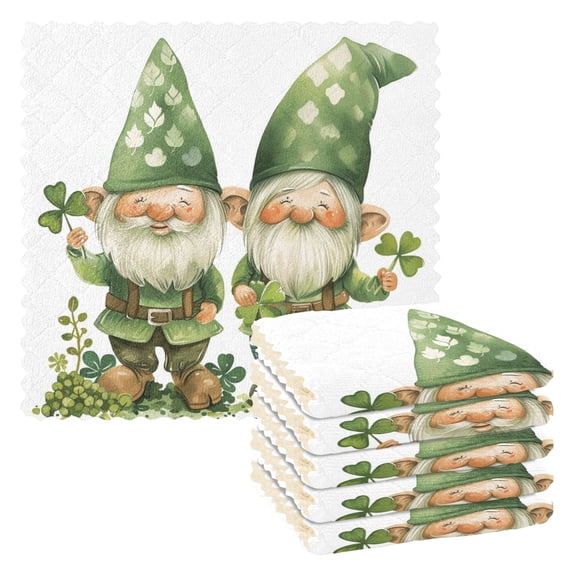 6 Packs Gnomes Shamrock Kitchen Dish Towels Soft Absorbent Dish Cloths 11"x11"