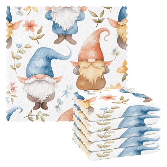 6 Packs Gnomes and Leaf Kitchen Dish Towels Soft Absorbent Dish Cloths 11"x11"