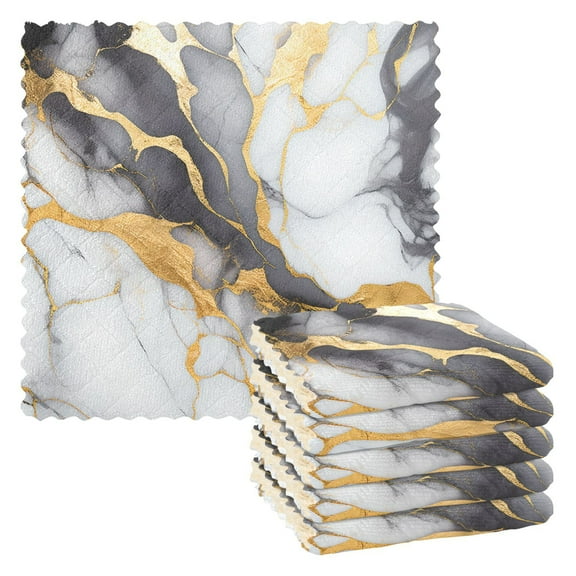 6 Packs Gold White Ink Marble Kitchen Dish Towels Soft Absorbent Dish Cloths 11"x11"