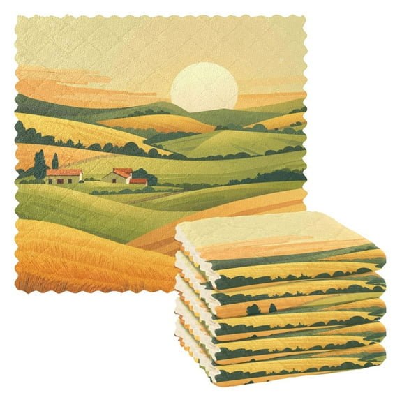 6 Packs Golden Wheat Fields Kitchen Dish Towels Soft Absorbent Dish Cloths 11"x11"