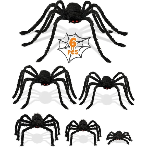 6 Packs Halloween Plush Spiders Set Scary Fake Spider for Indoor Outdoor Halloween Decor for Home Party Yard Haunted House Decorations