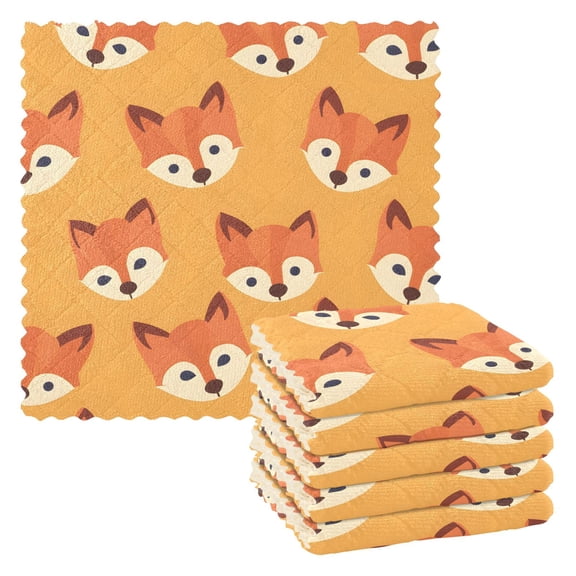 6 Packs Hand Drawn Fox Face Kitchen Dish Towels Soft Absorbent Dish Cloths 11"x11"