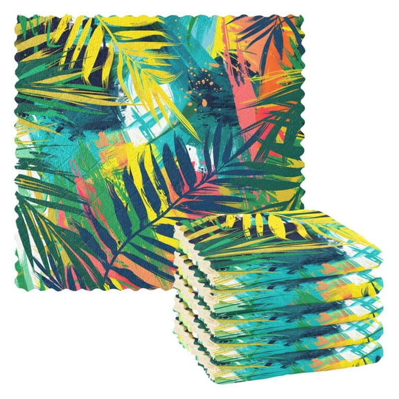6 Packs Hand Painted Tropical Leaf Kitchen Dish Towels Soft Absorbent Dish Cloths 11"x11"