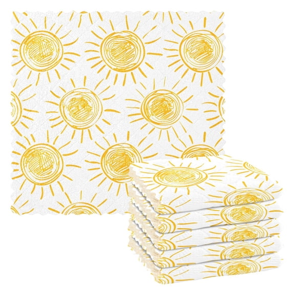 6 Packs Hand-draw Sun Kitchen Dish Towels Soft Absorbent Dish Cloths 11"x11"