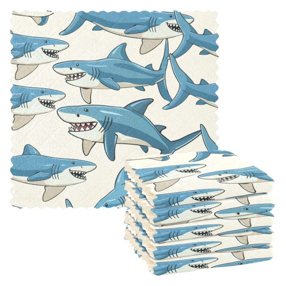 6 Packs Happy Cartoon Sharks Kitchen Dish Towels Soft Absorbent Dish Cloths 11"x11"