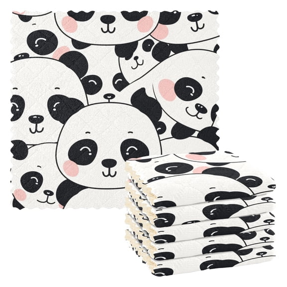 6 Packs Happy Cute Pandas Kitchen Dish Towels Soft Absorbent Dish Cloths 11"x11"