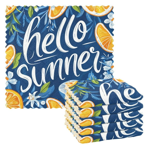 6 Packs Hello Summer Orange Kitchen Dish Towels Soft Absorbent Dish Cloths 11"x11"