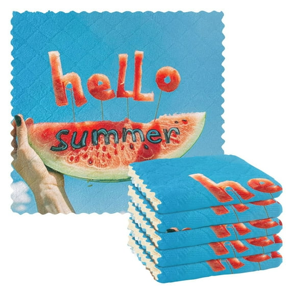 6 Packs Hello Summer Watermelon Kitchen Dish Towels Soft Absorbent Dish Cloths 11"x11"