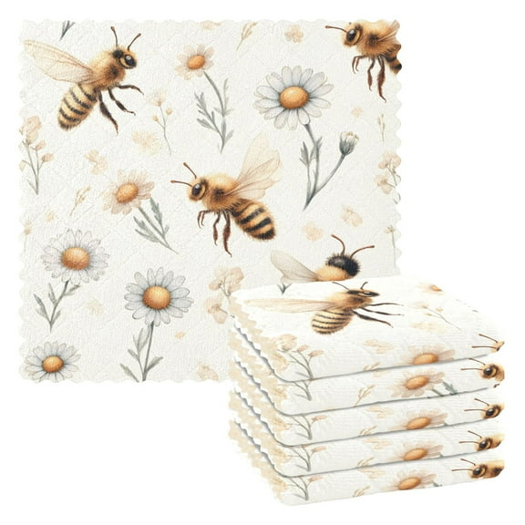 6 Packs Honey Bee and Daisy Flower Kitchen Dish Towels Soft Absorbent Dish Cloths 11"x11"