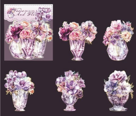 6 Packs - Hot Stamping Stickers for Vases and Flowers, Seashell 3D Journaling Materials and Decorative Stickers