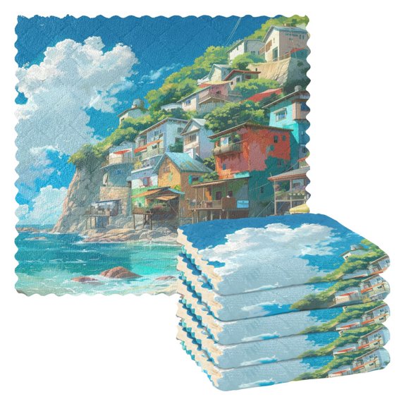 6 Packs House by Seaside Kitchen Dish Towels Soft Absorbent Dish Cloths 11"x11"