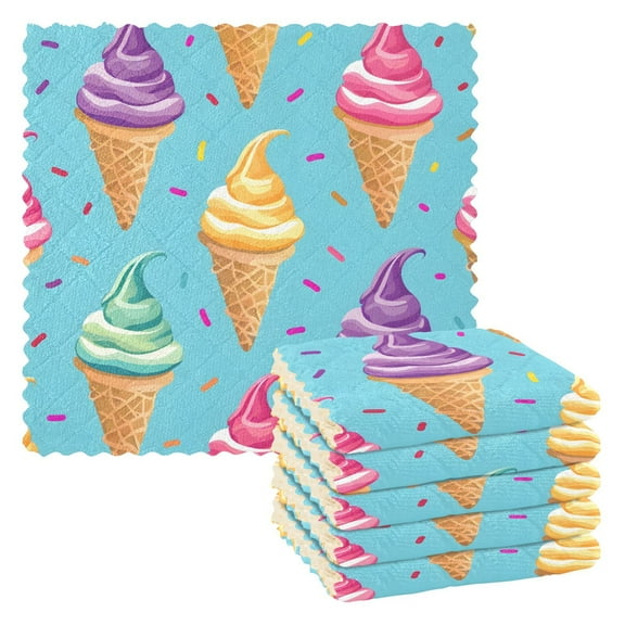6 Packs Ice Cream and Sweets Kitchen Dish Towels Soft Absorbent Dish Cloths 11"x11"