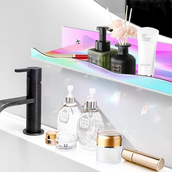 6 Packs Iridescent Clear Acrylic Floating Shelves, 15.7 Inch Large Set up for Funko Pop Display Case Picture Ledge Shelf, Acrylic Floating Wall Bookshelf Organizer for Kids Room Bathroom
