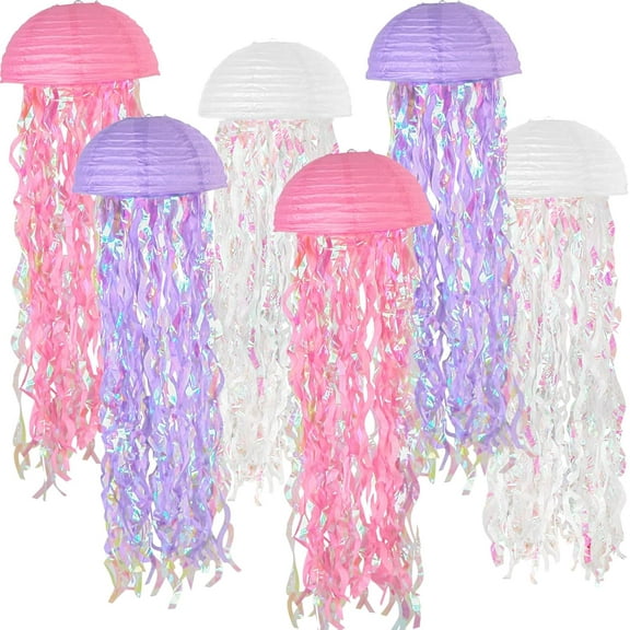 6 Packs Jellyfish Paper Lanterns Hanging Mermaid Wishes Lantern Gradient Yellow Blue Green Ocean Theme Party Supplies Great for Kids Birthday Decors, Party Decorations,Baby Shower Baby Room