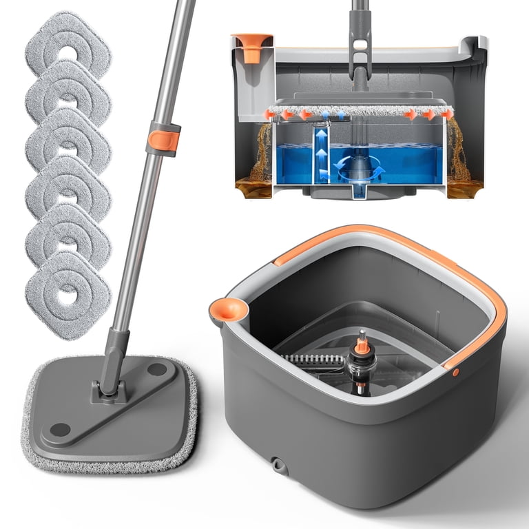 KZKR Spin Mop and Bucket, Microfiber Mop with Dirty and Clean