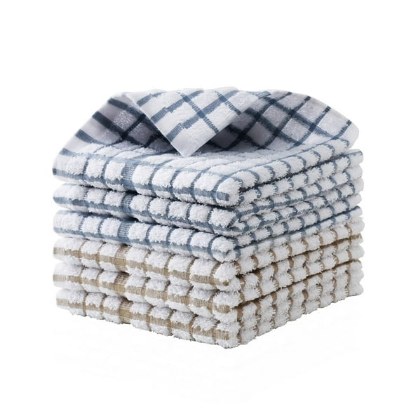 6 Packs Kitchen Dishcloths, 100% Cotton Grid Terry Dish Cloths 12" x 12" Ultra Soft Super Absorbent Dishrag Reusable Dishcloth, Multi-Purpose Quick Drying Hand Dish Towel Set with Hanging Loop