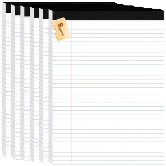 6 Packs Legal Pads, 8x5 Inch College Ruled Writing Pads, 50 Sheets Per Pack, Perforated White Lined Note Pads with Sturdy Backing for Office Business Supplies