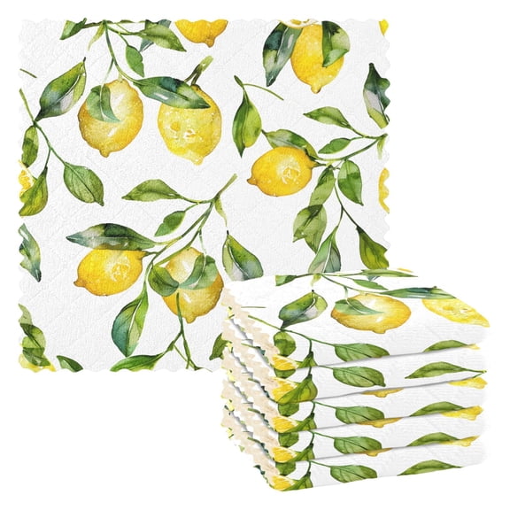 6 Packs Lemons and Leaves Kitchen Dish Towels Soft Absorbent Dish Cloths 11"x11"