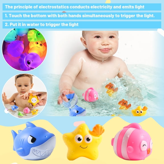 6 Packs Light Up Bath Toys for Kids Ages 1-3, Sea Animals Bathtub Toys for Baby 12-18 Months Toddlers 2-4, Water Activated Pool Toys for 1 2 Year Old Boy Girl Gifts