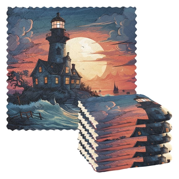 6 Packs Lighthouse on Sea Kitchen Dish Towels Soft Absorbent Dish Cloths 11"x11"