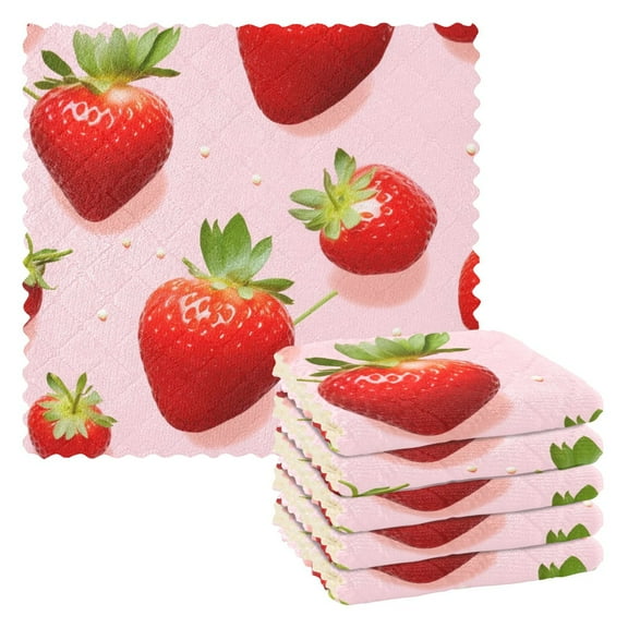 6 Packs Lively Strawberries Kitchen Dish Towels Soft Absorbent Dish Cloths 11"x11"